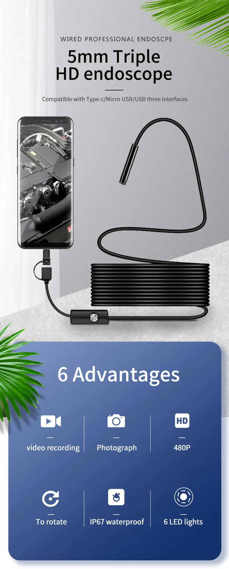 5M 3-In-1 Android Endoscope Camera Ad-594