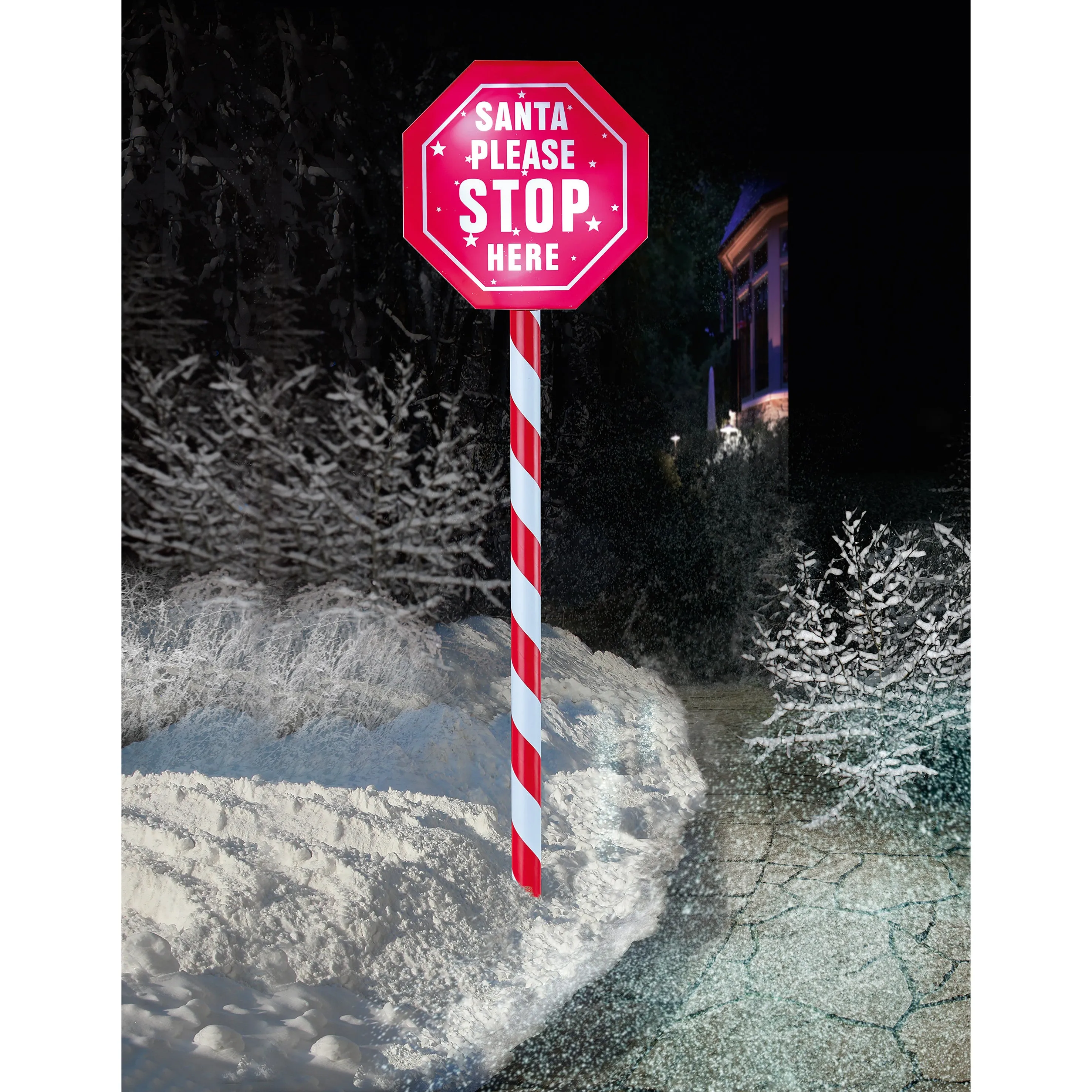 80cm Santa Please Stop Here Stake - White LEDs