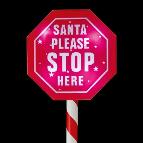 80cm Santa Please Stop Here Stake - White LEDs