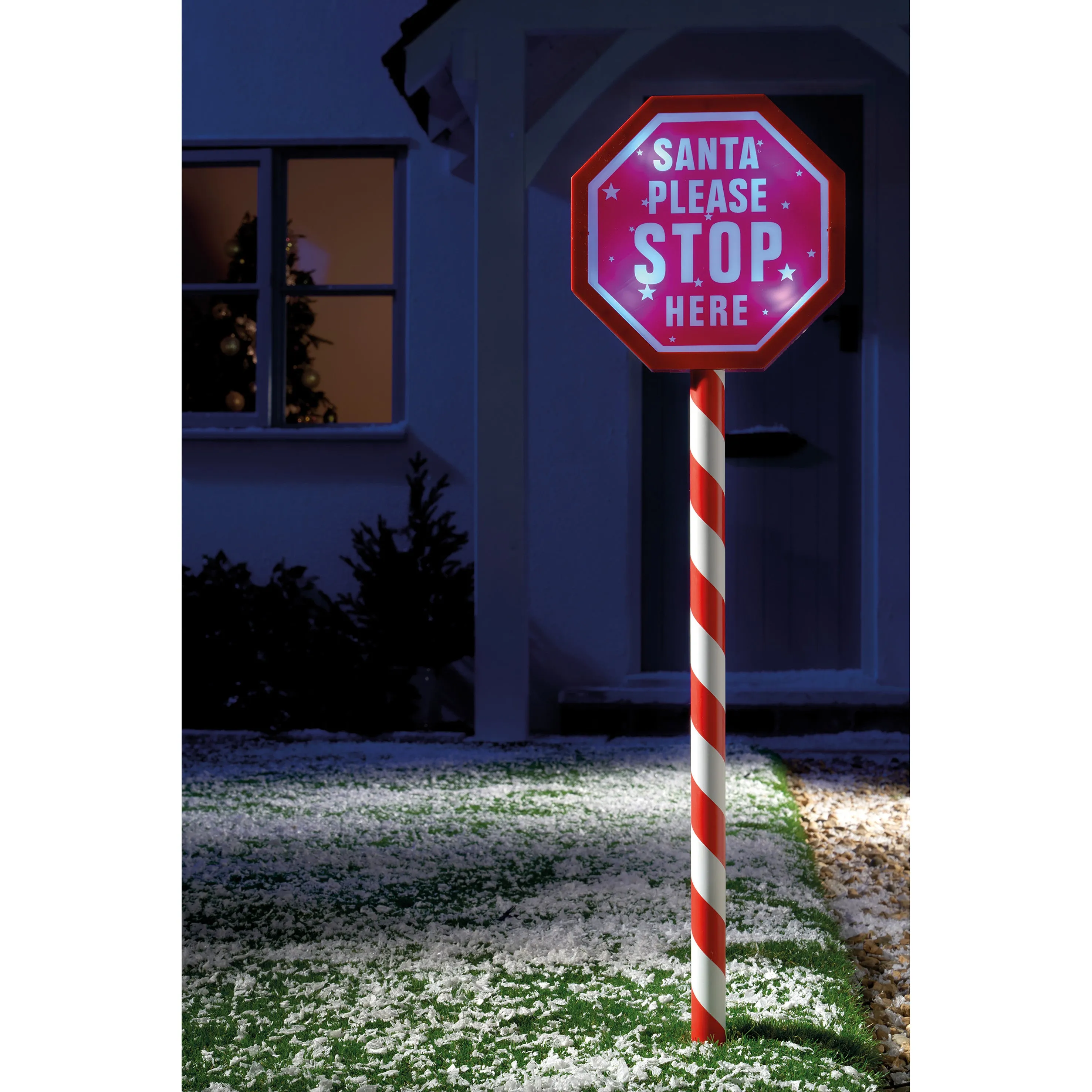 80cm Santa Please Stop Here Stake - White LEDs