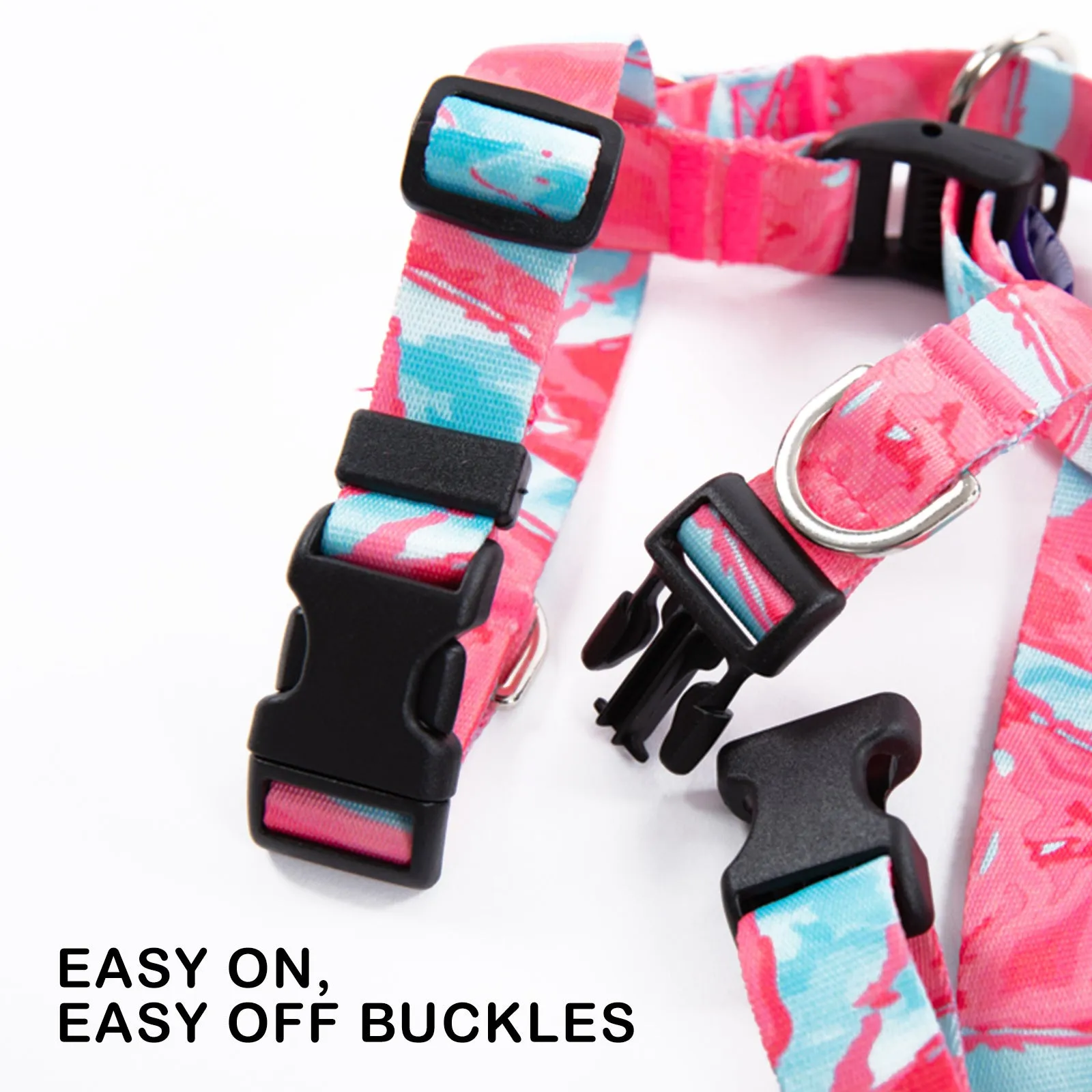 Adjustable No-Pull Double-Lined Dog Harness Small Marble Pink