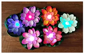 AFTERSTITCH Set Of 6 Floating Lotus with Light Multi Color Changing Flowers for Home Decoration Artificial Lotus Shape Floating Led Candles Diya Romantic Candlelight Dinner Décor