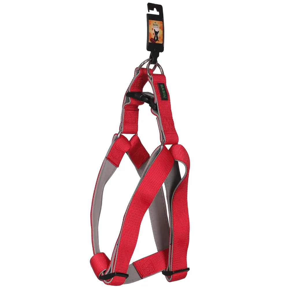 Basil Nylon Padded Adjustable Harness for Dogs (Red)