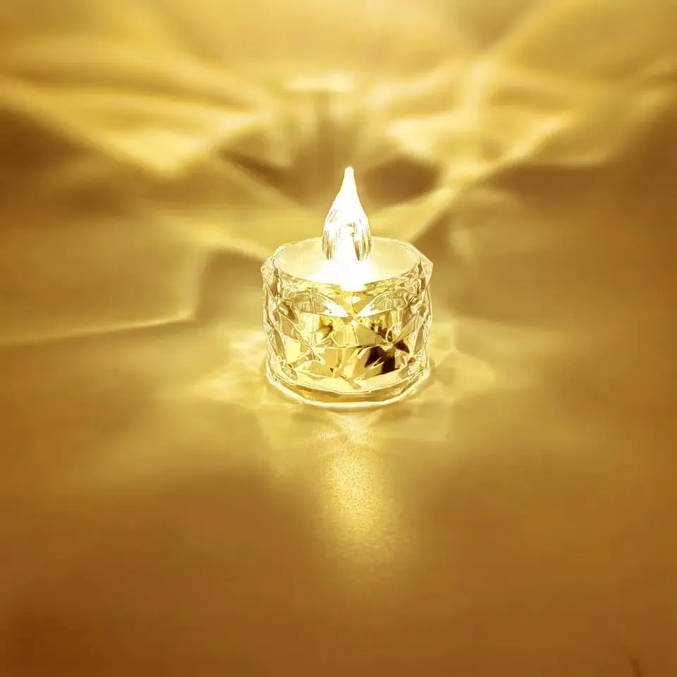Basild 12 Pcs Flameless and Smokeless Decorative Candles Transparent Acrylic Led Light Candle for Gifting, House, Balcony, Room, Diwali, Christmas, Festival, Events Decor(Yellow, 2 cm) (12 Pcs)