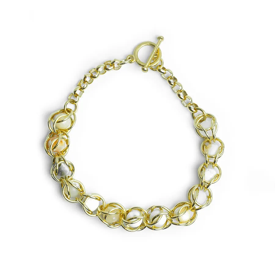 Captured Chain Maille Bracelet Kit - Gold and White Porcelain Agate
