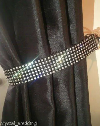 Crystal Tie Backs, Pair of Curtain hold backs for REAL STONES black base by Crystal wedding uk