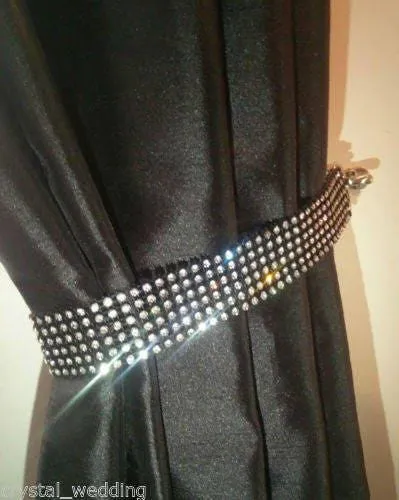 Crystal Tie Backs, Pair of Curtain hold backs for REAL STONES black base by Crystal wedding uk