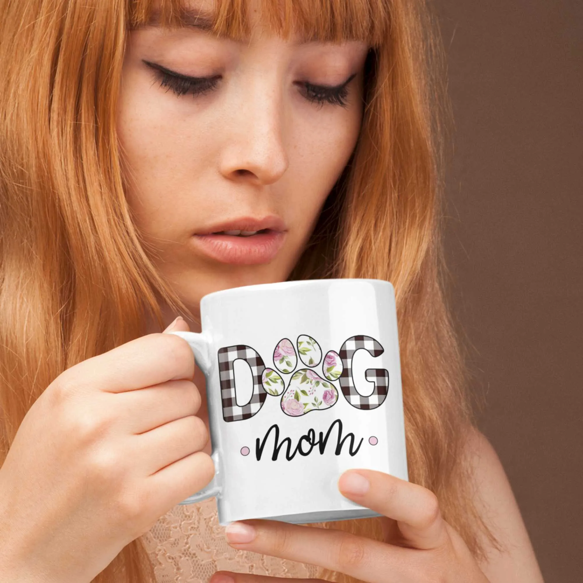 Dog Mom Mug in Pink Roses Pattern