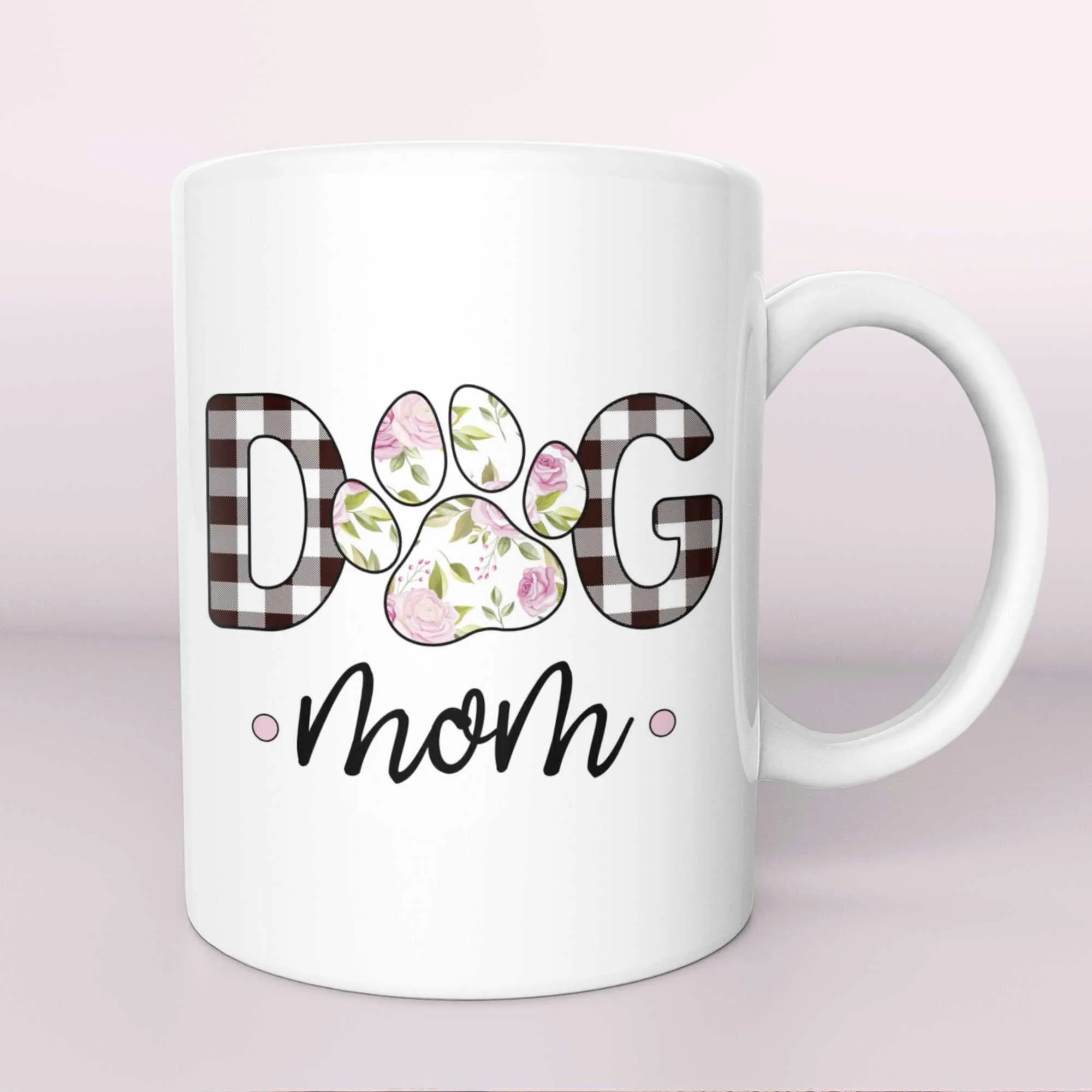 Dog Mom Mug in Pink Roses Pattern