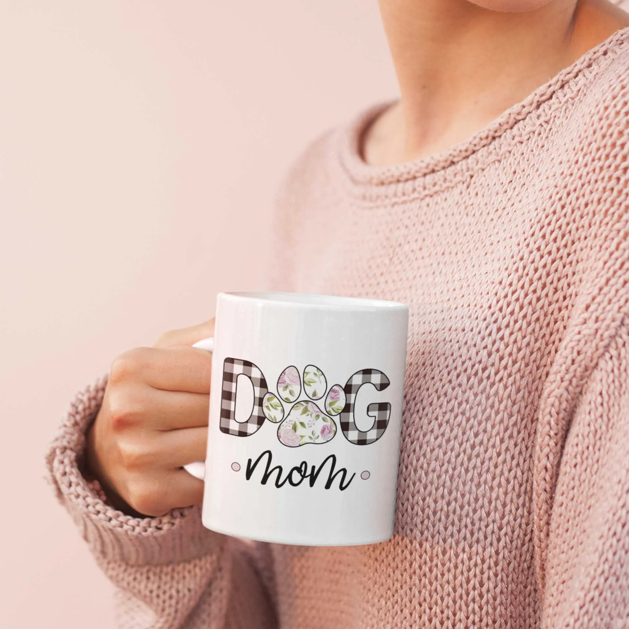 Dog Mom Mug in Pink Roses Pattern