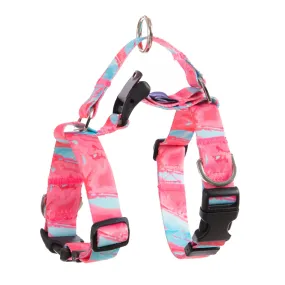 Double-Lined Dog Harness No Pull, Adjustable L, Marble Pink