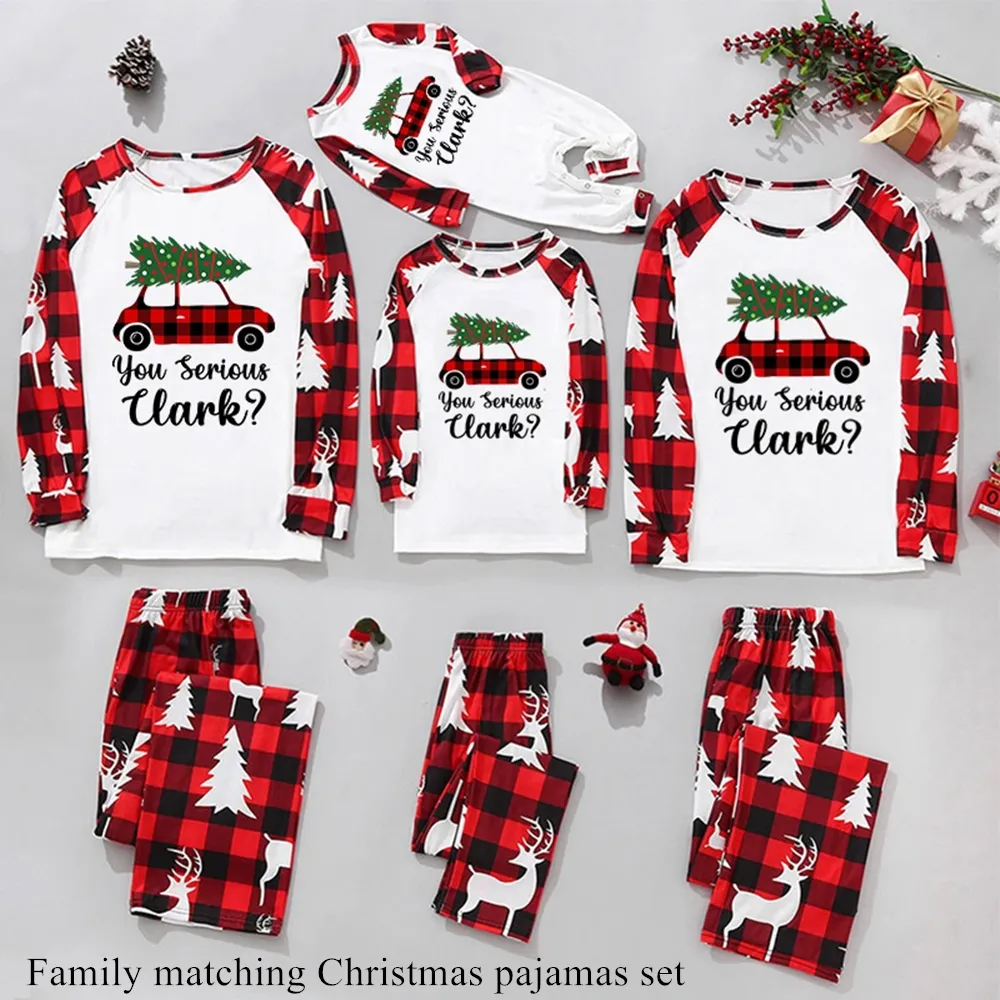 Family matching Christmas pajamas set with truck print