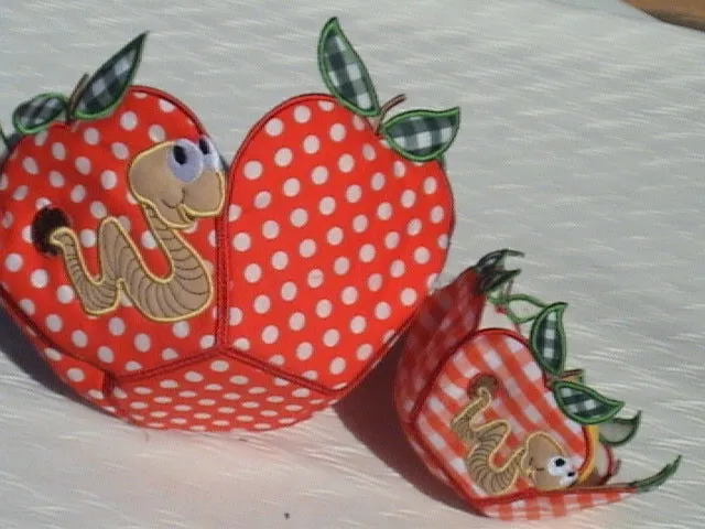 Freestanding Lace and Applique Apple with Worm Bowls