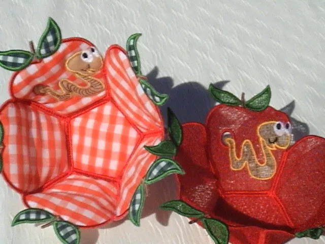 Freestanding Lace and Applique Apple with Worm Bowls