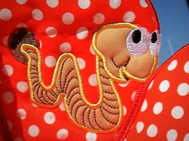 Freestanding Lace and Applique Apple with Worm Bowls