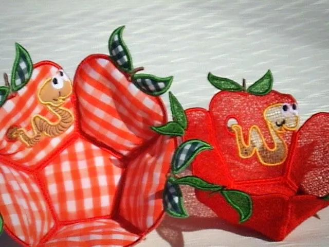 Freestanding Lace and Applique Apple with Worm Bowls