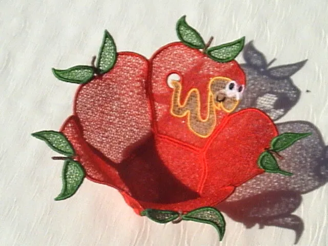 Freestanding Lace and Applique Apple with Worm Bowls