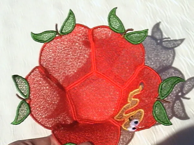 Freestanding Lace and Applique Apple with Worm Bowls