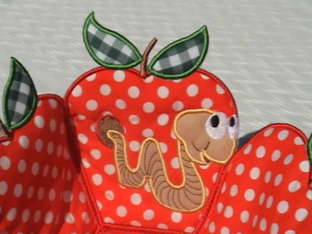 Freestanding Lace and Applique Apple with Worm Bowls