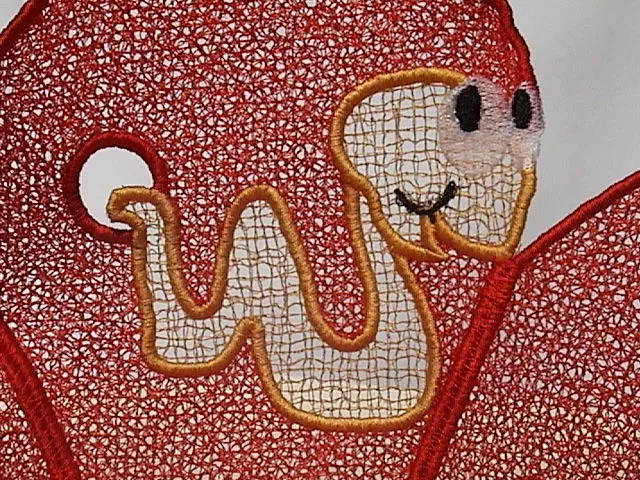 Freestanding Lace and Applique Apple with Worm Bowls