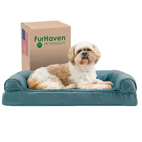 Furhaven Orthopedic Dog Bed for Medium/Small Dogs w/ Removable Bolsters & Washable Cover, For Dogs Up to 35 lbs - Plush & Suede Sofa - Deep Pool, Medium