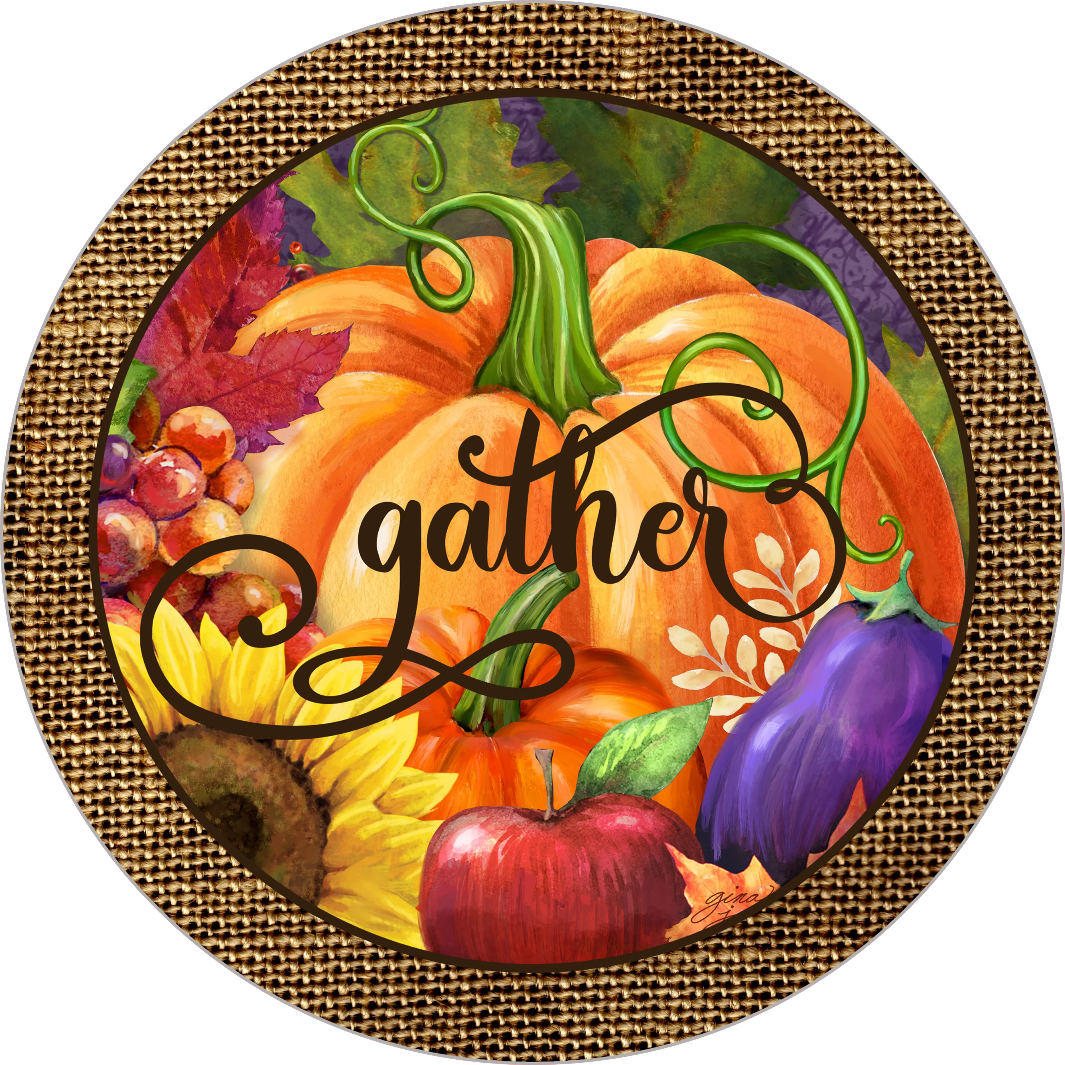 Gather Sign,  Fall Sign, Wreath Sign, Wreath Center, Wreath Attachment