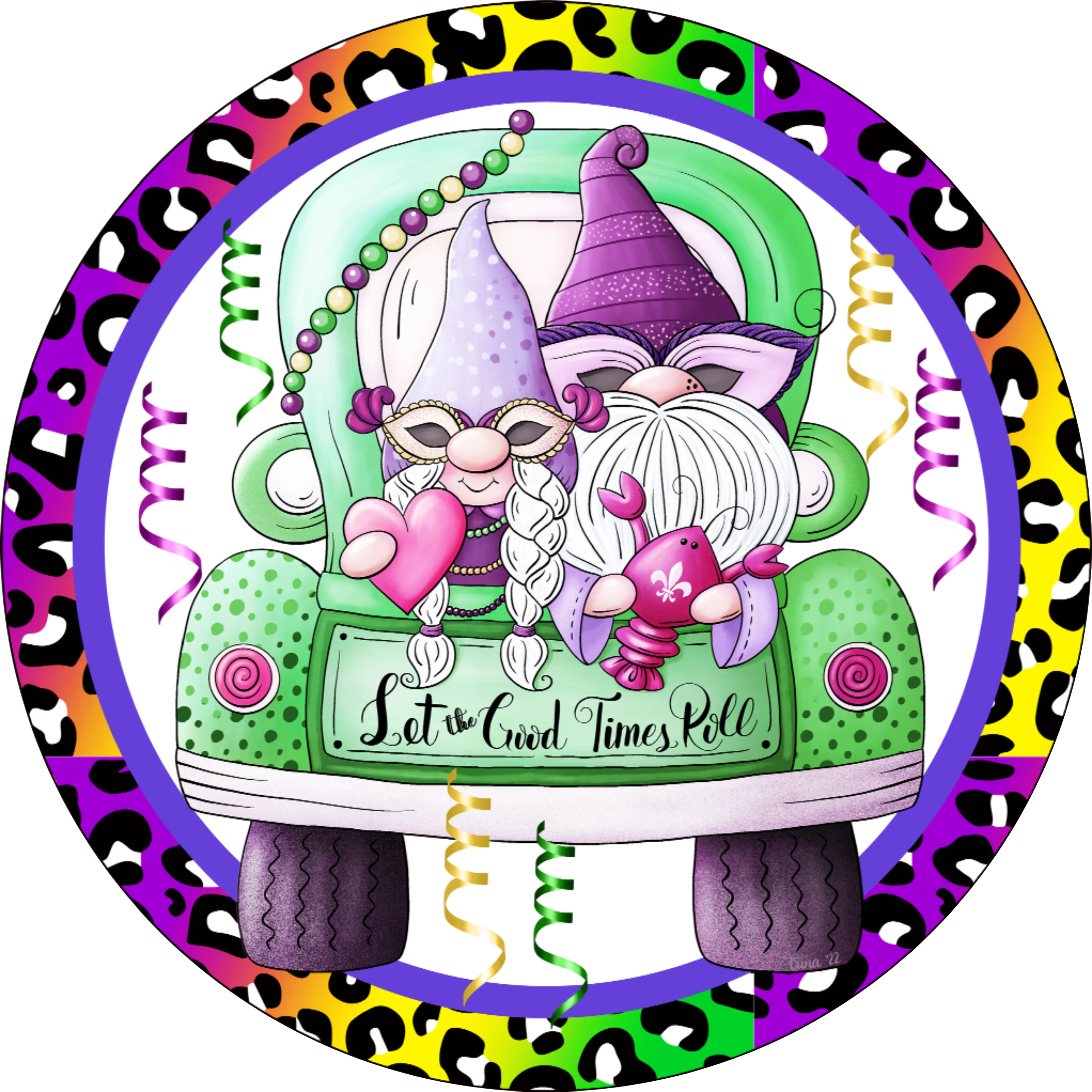 Let The Good Times Roll, Mardi Gras, Mardi Gras Gnomes, Wreath Attachment, Wreath Center