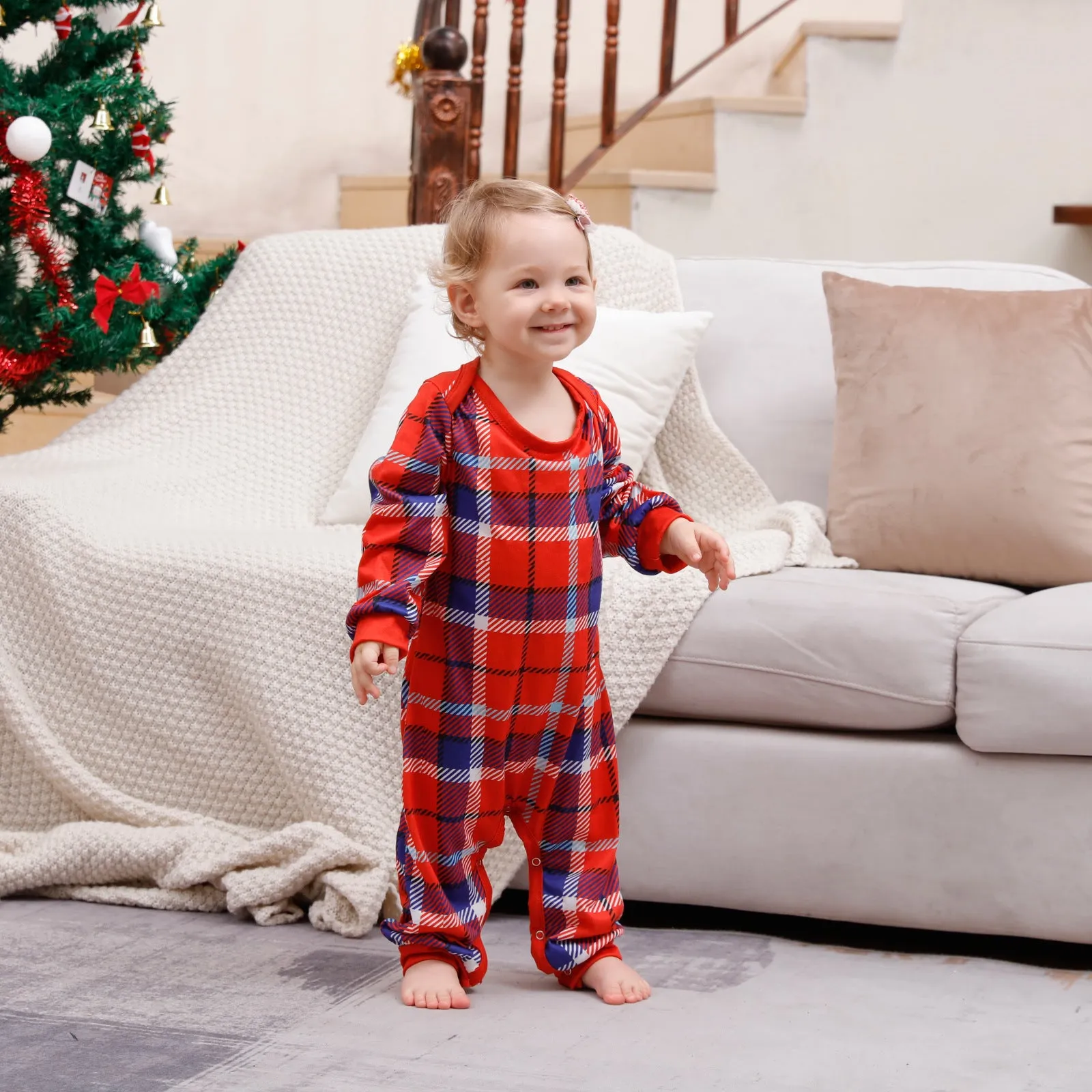 “Merry Xmas” Plaid Print Holiday Family Pajama Set