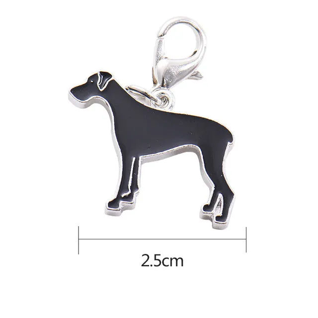 Mini Pet Dog Puppy Collar Pet Identity Tag, Great Dane, German Shepherd, French Bulldog, Hanging Accessory