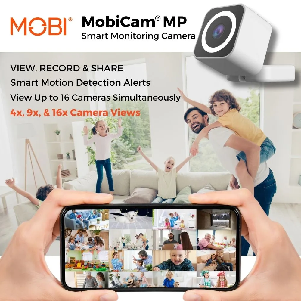 MobiCam Baby & Home Monitor Camera, MobiCam MP Pet Camera, AI Motion Detection, 3 Megapixel, 2-Way Audio, Night Vision, Dual-Band Wi-Fi (2.4/5GHz), BLE Connectivity, Fast 30-Second Setup