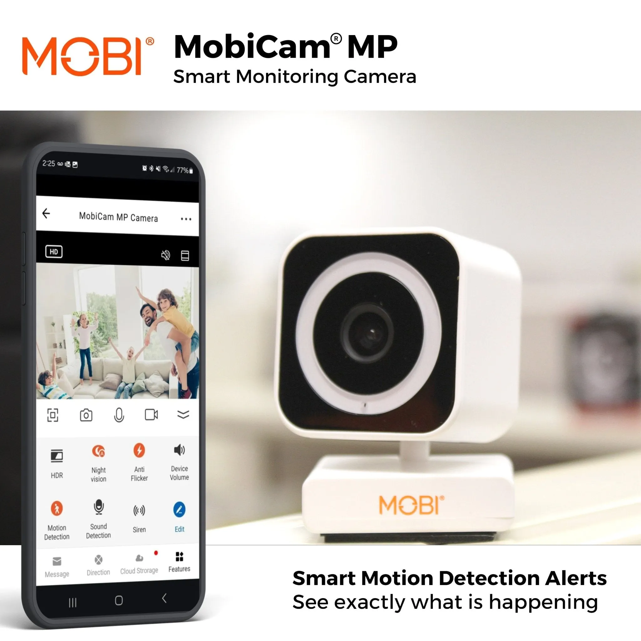 MobiCam Baby & Home Monitor Camera, MobiCam MP Pet Camera, AI Motion Detection, 3 Megapixel, 2-Way Audio, Night Vision, Dual-Band Wi-Fi (2.4/5GHz), BLE Connectivity, Fast 30-Second Setup