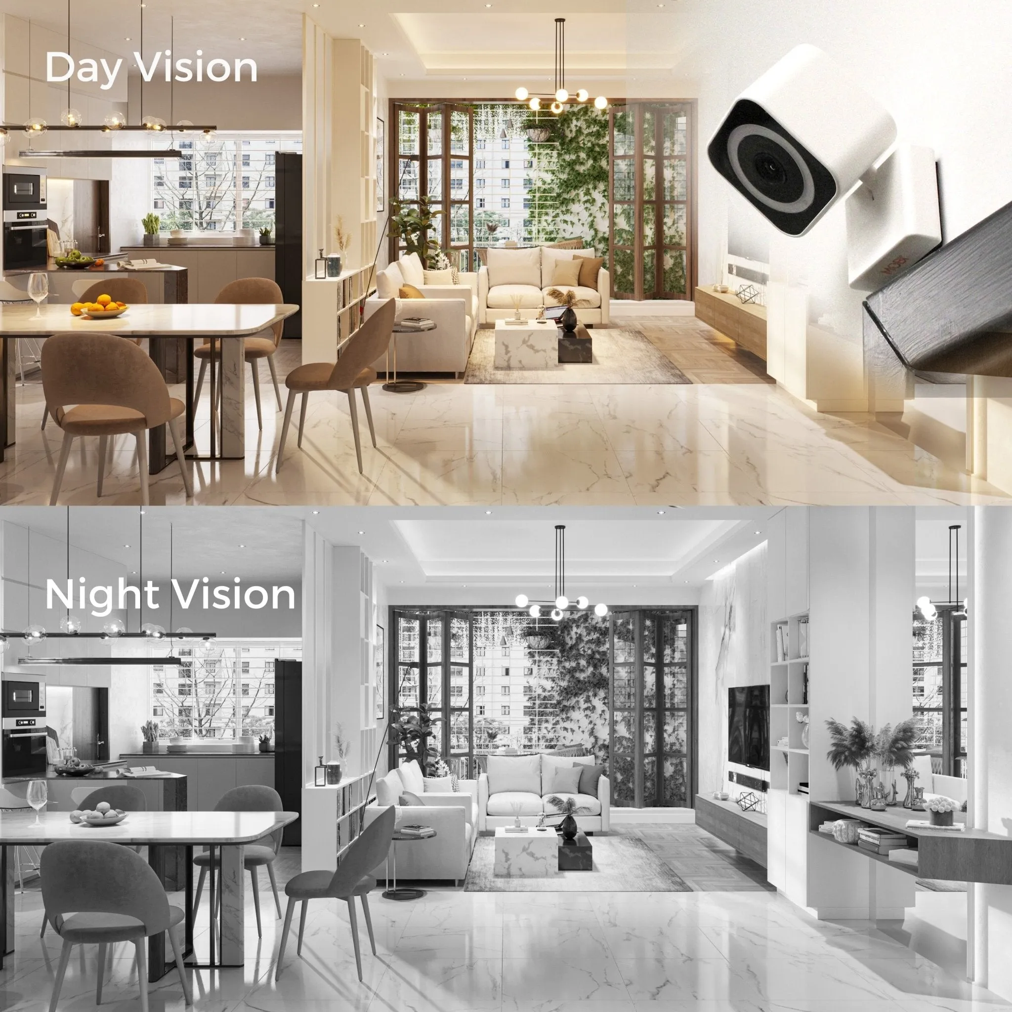 MobiCam Baby & Home Monitor Camera, MobiCam MP Pet Camera, AI Motion Detection, 3 Megapixel, 2-Way Audio, Night Vision, Dual-Band Wi-Fi (2.4/5GHz), BLE Connectivity, Fast 30-Second Setup