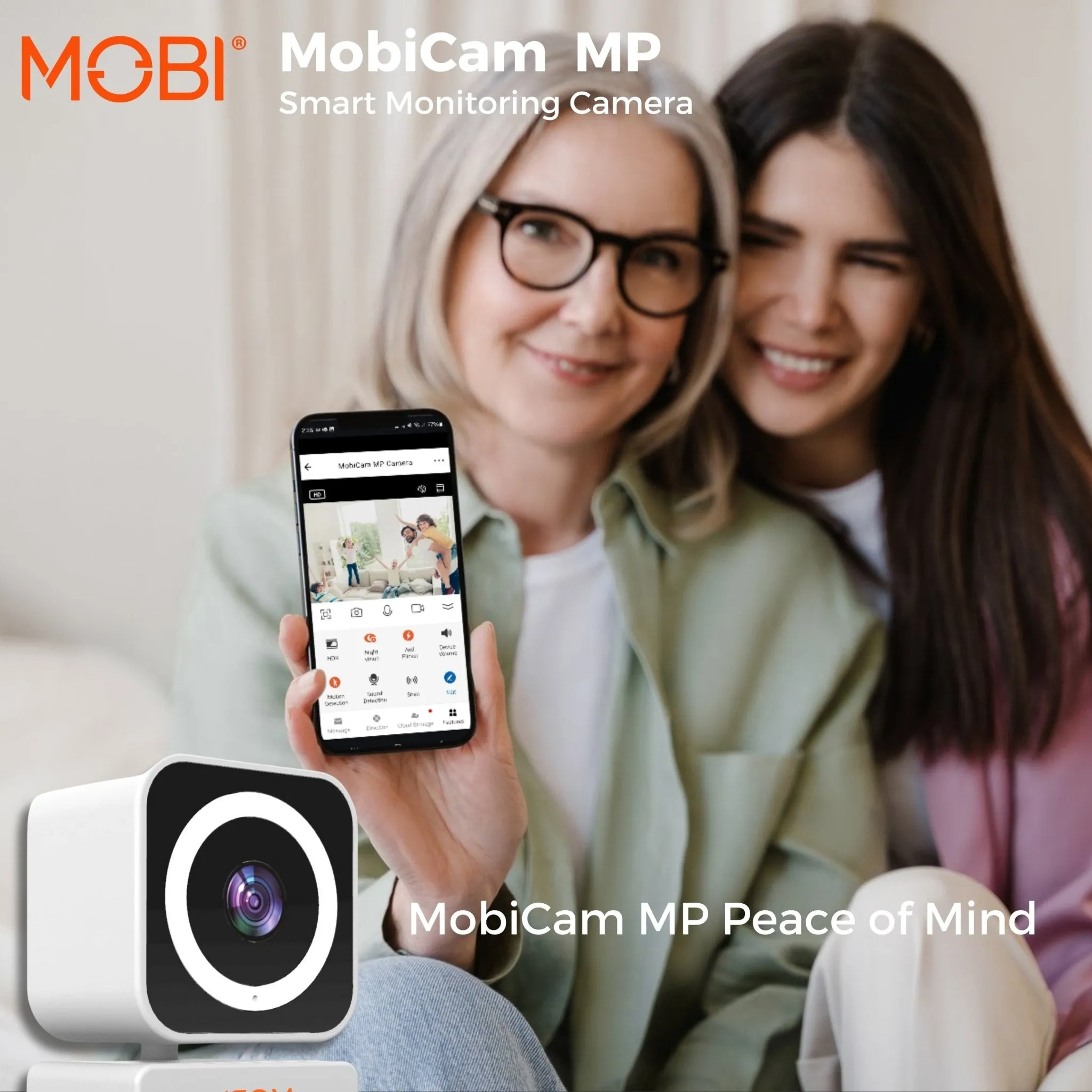 MobiCam Baby & Home Monitor Camera, MobiCam MP Pet Camera, AI Motion Detection, 3 Megapixel, 2-Way Audio, Night Vision, Dual-Band Wi-Fi (2.4/5GHz), BLE Connectivity, Fast 30-Second Setup