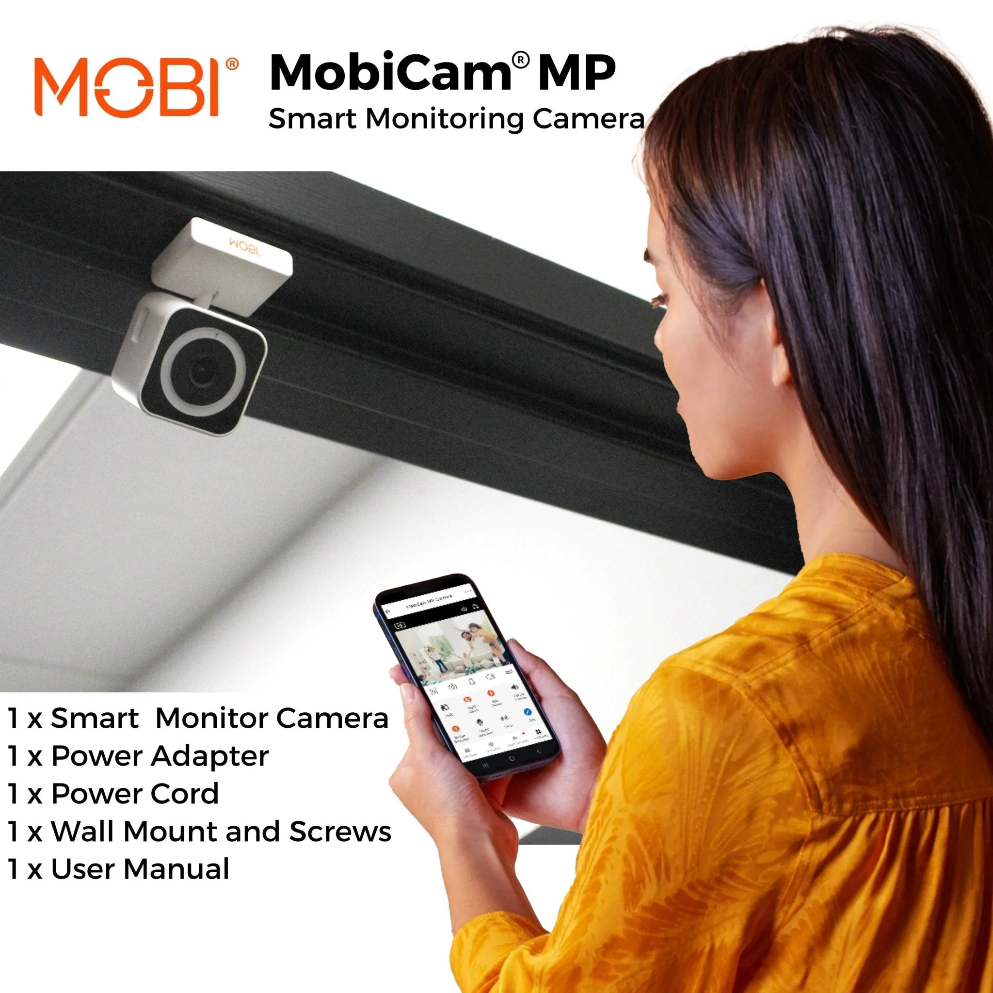 MobiCam Baby & Home Monitor Camera, MobiCam MP Pet Camera, AI Motion Detection, 3 Megapixel, 2-Way Audio, Night Vision, Dual-Band Wi-Fi (2.4/5GHz), BLE Connectivity, Fast 30-Second Setup