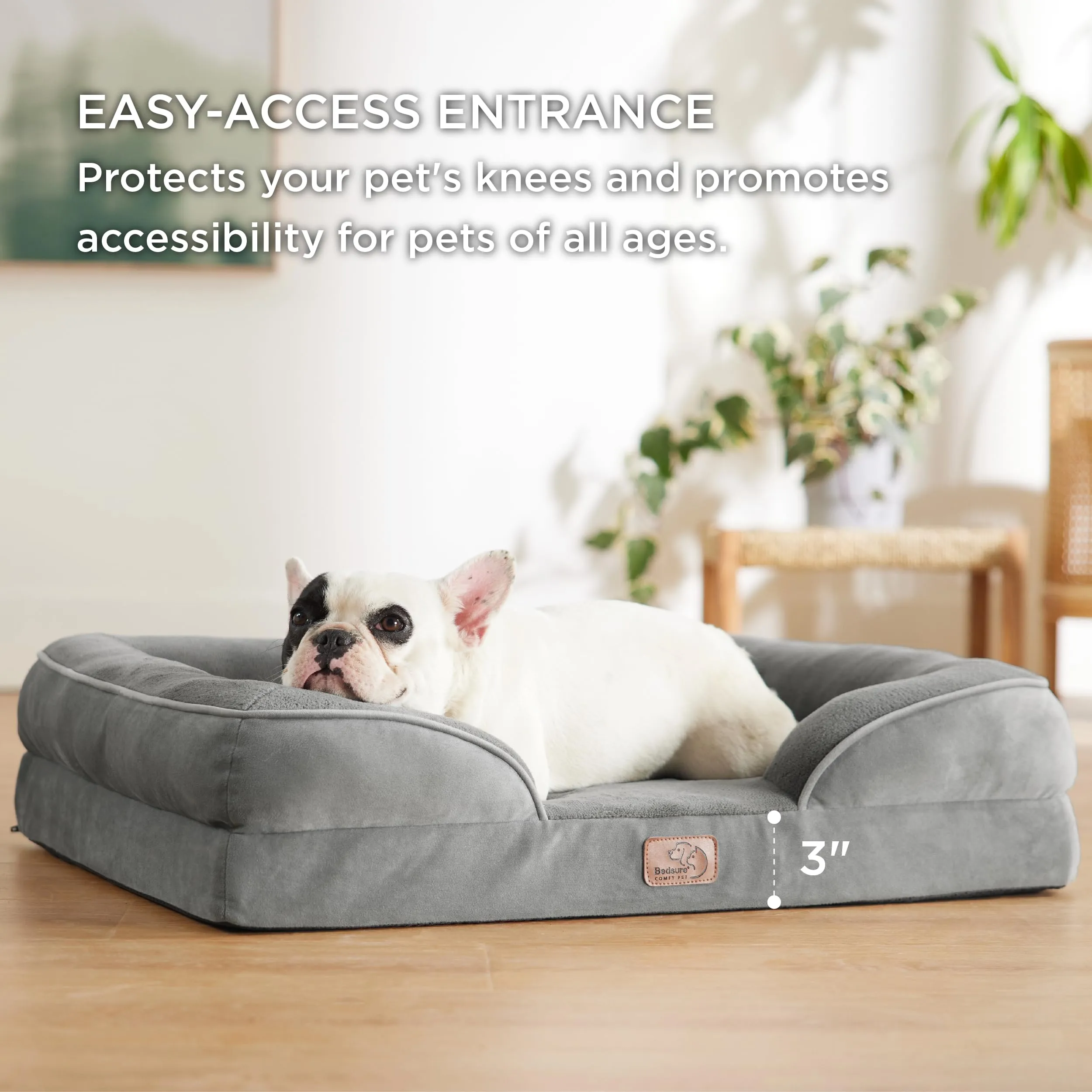 Orthopedic Dog Bed for Medium Dogs - Waterproof Dog Sofa Beds Medium, Supportive Foam Pet Couch Bed with Removable Washable Cover, Waterproof Lining and Nonskid Bottom, Grey, 28"x23"x6.5"