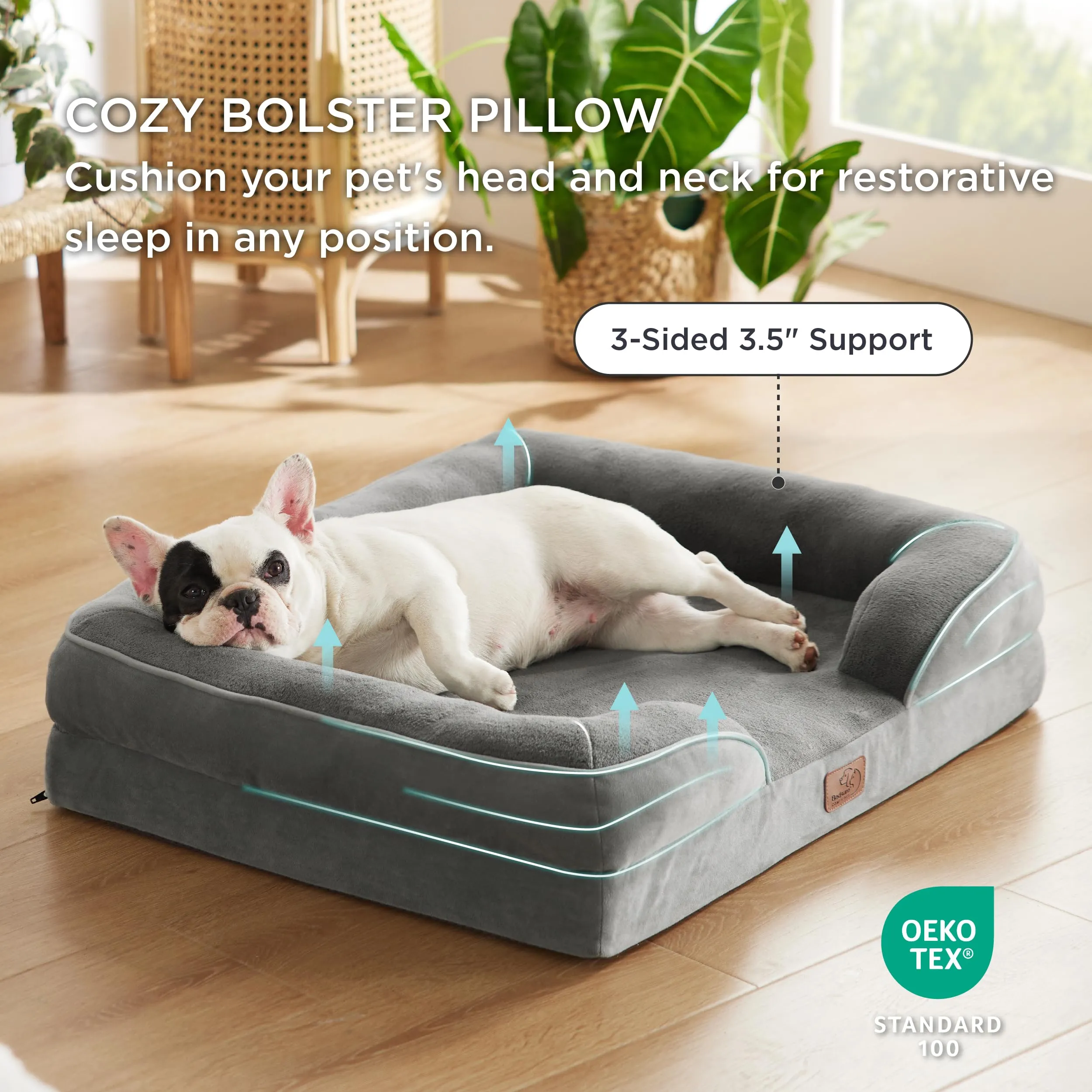 Orthopedic Dog Bed for Medium Dogs - Waterproof Dog Sofa Beds Medium, Supportive Foam Pet Couch Bed with Removable Washable Cover, Waterproof Lining and Nonskid Bottom, Grey, 28"x23"x6.5"
