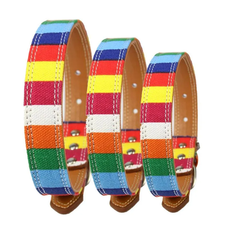 Rainbow Color Pattern Adjustable Pet Dog Collar