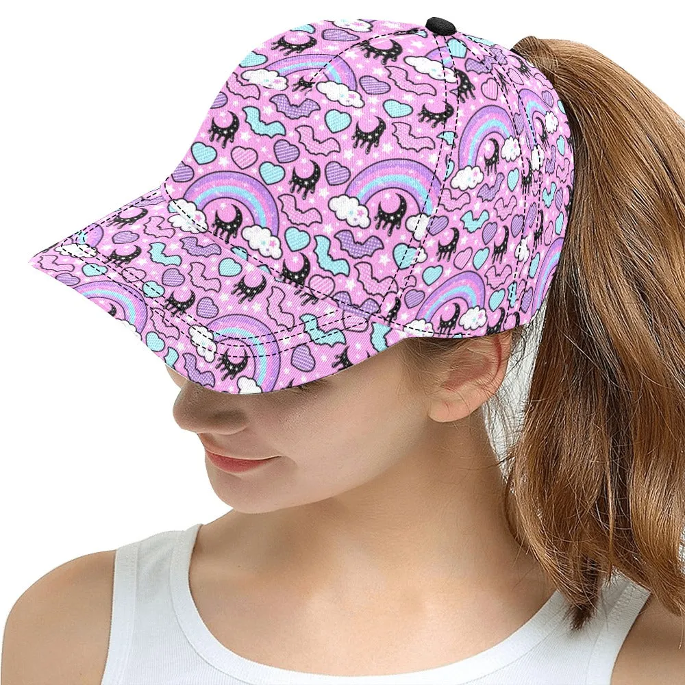 Rainbow Spooky Bats Pink Snapback Hat