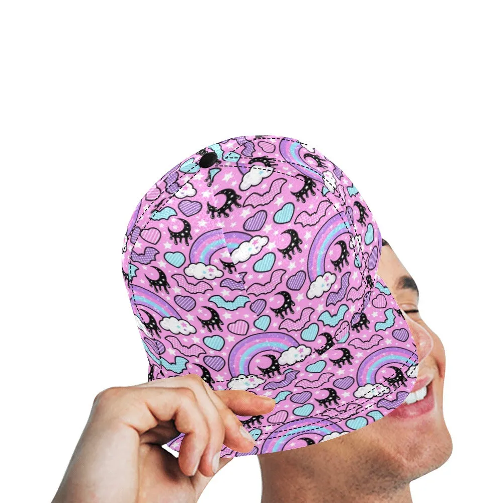 Rainbow Spooky Bats Pink Snapback Hat
