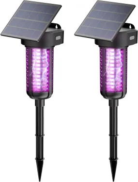 Solar Bug Zapper Outdoor 2 Pack, Garden Mosquito Zapper Waterproof & Cordless & Rechargeable & Auto On/Off，Flying Insect Zapper Mosquito Killer Lamp Mosquito Catcher Decorative Light for Patio