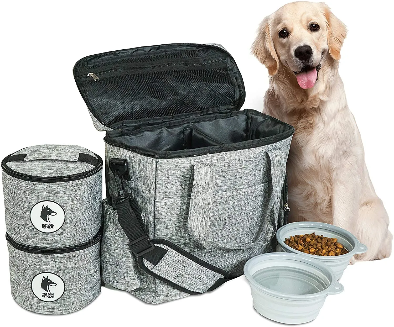 Top Dog Travel Bag - Airline Approved Travel Set for Dogs Stores All Your Dog Accessories - Includes Travel Bag, 2X Food Storage Containers and 2X Collapsible Dog Bowls
