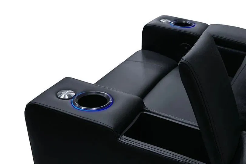 Valencia Piacenza Leather Home Theater Seating Row of 3 Loveseat Left, Black
