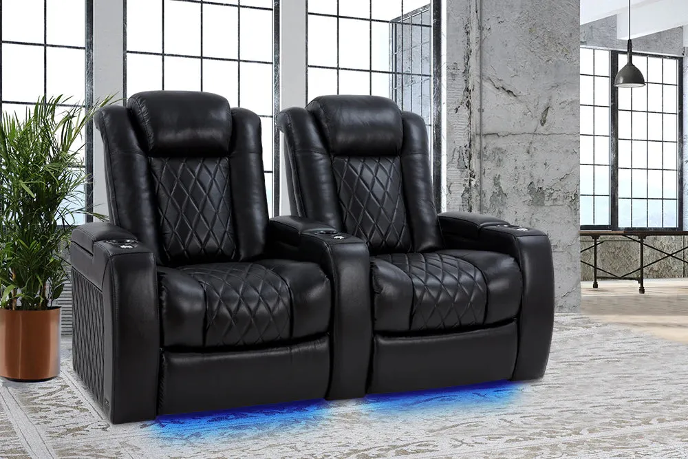 Valencia Tuscany XL Leather Home Theater Seating Heavy Duty Row of 4, Midnight Black