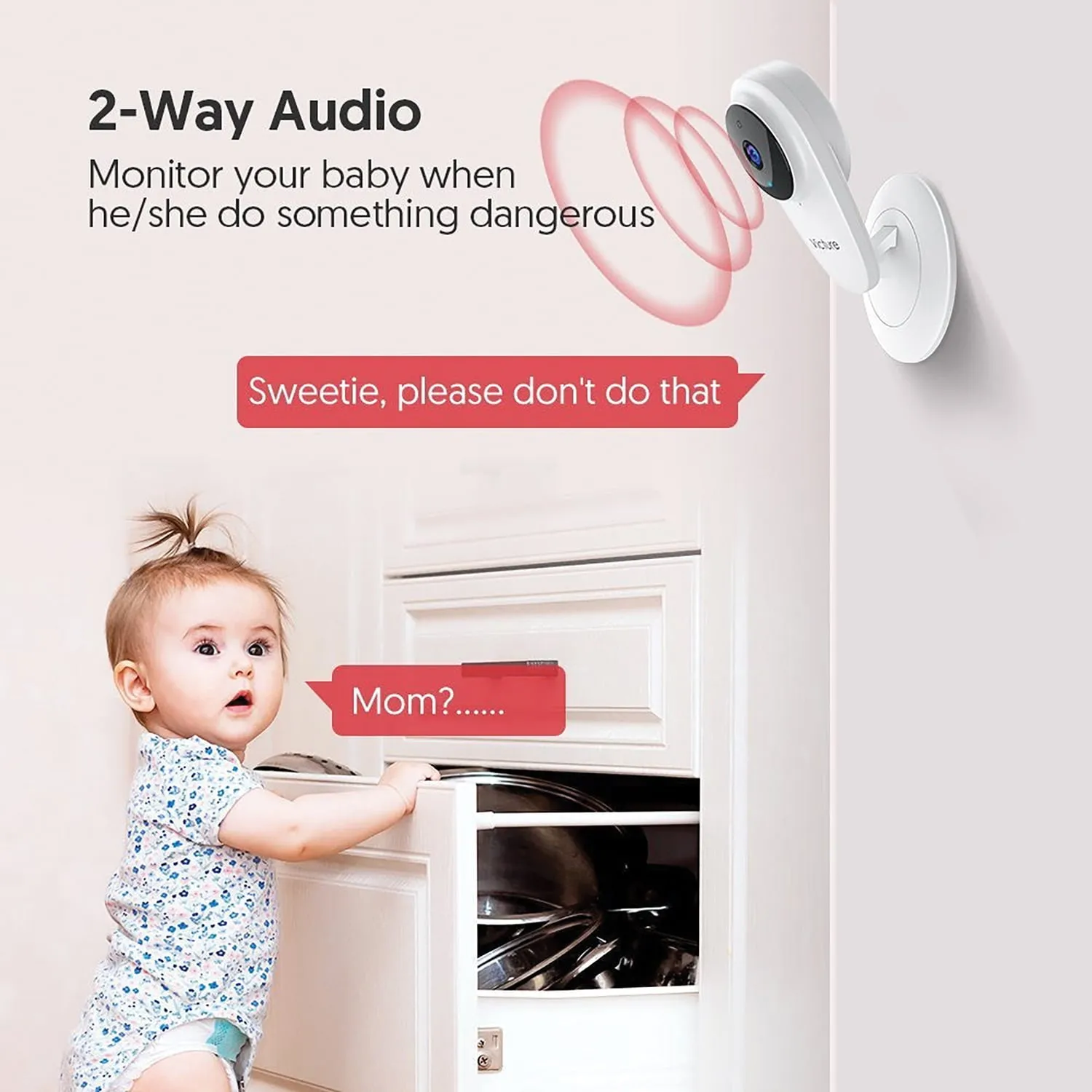 WiFi Baby Monitor 1080P Smart Home Security Camera with Color Night Vision White